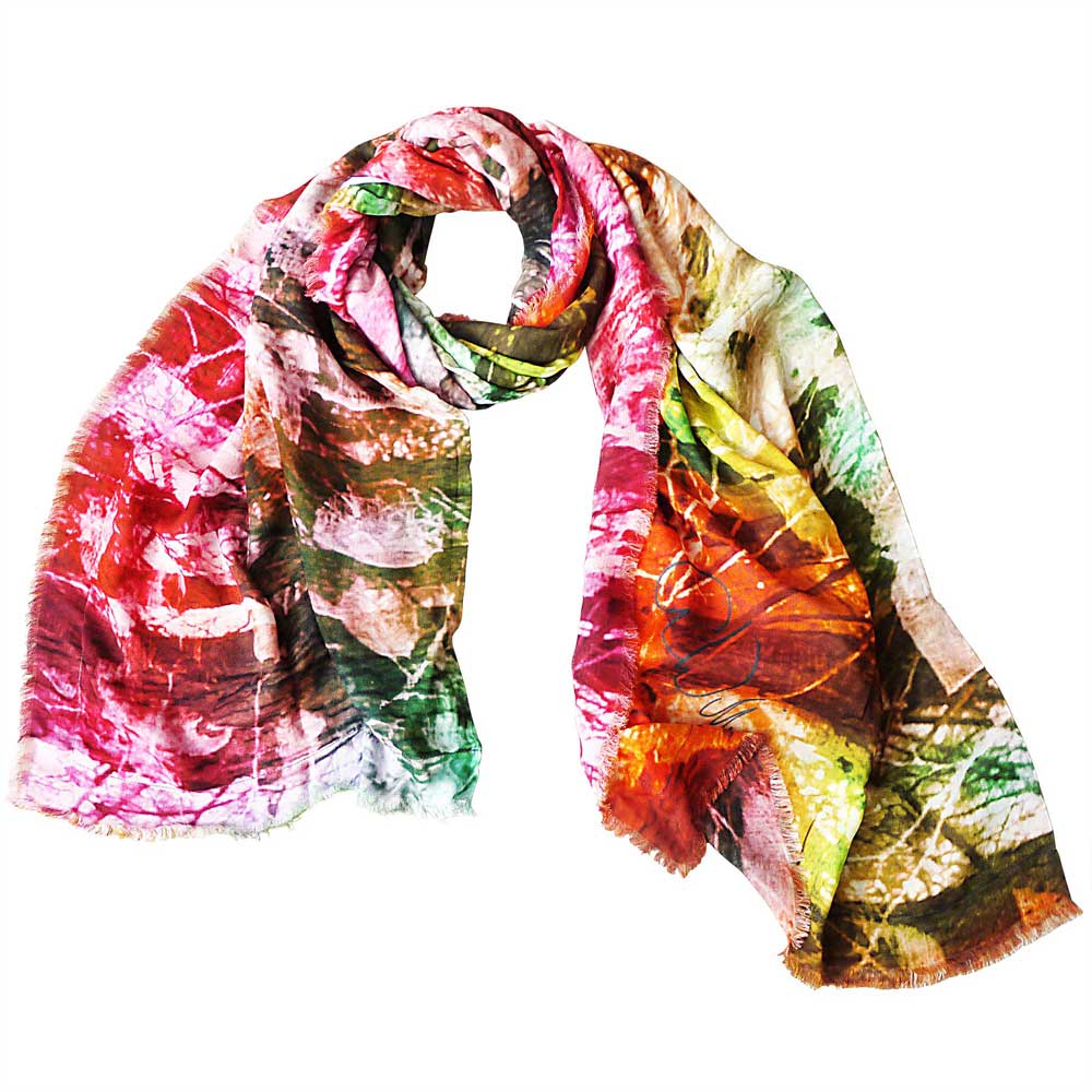 Multi-coloured scarf with original art design and artist signature