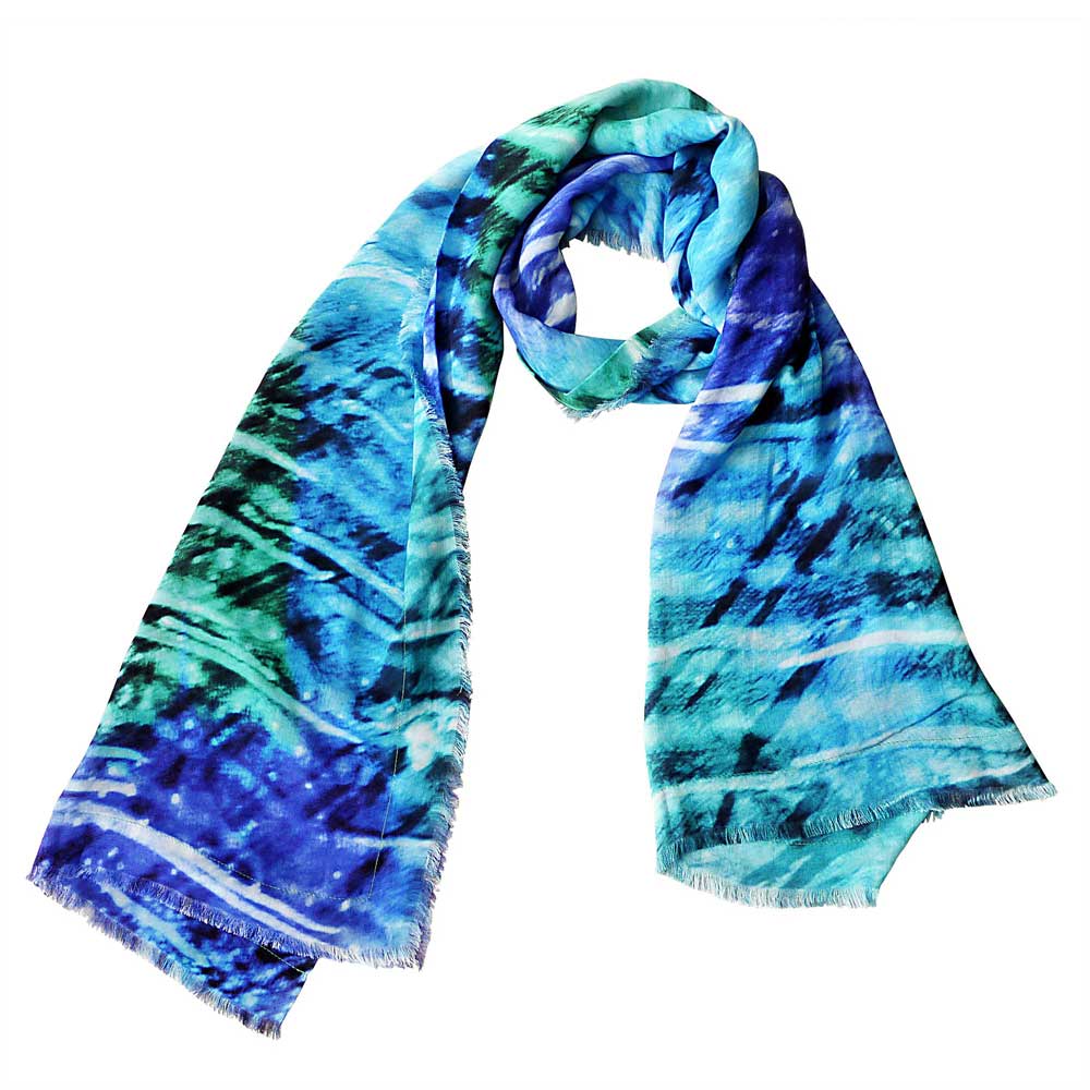 Printed blue scarf with original art design