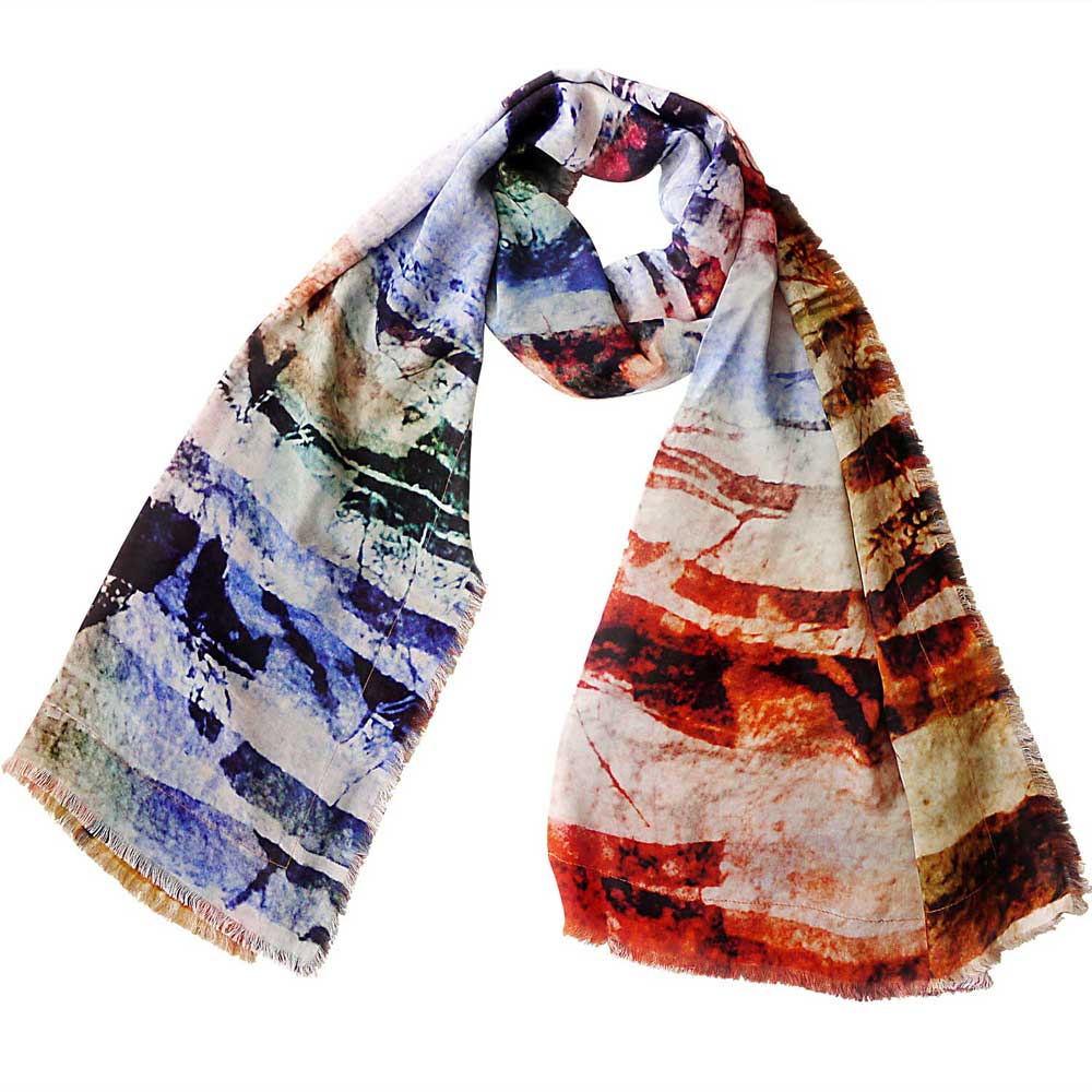 multi-coloured scarf with original art design